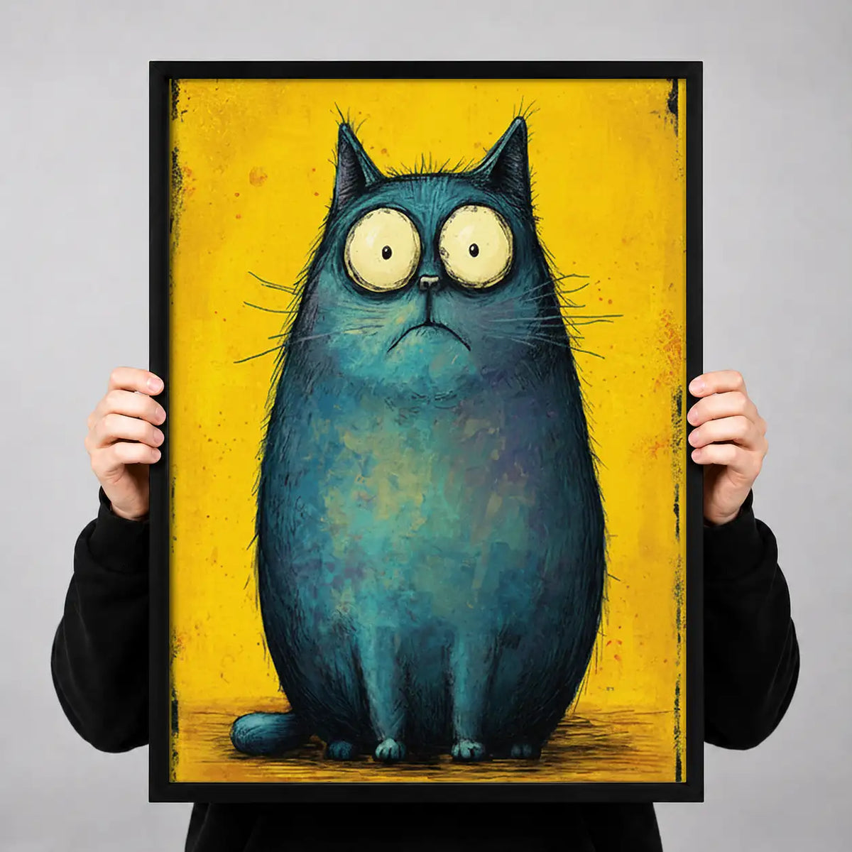 Round Blue Owl on Yellow Wall Art 3