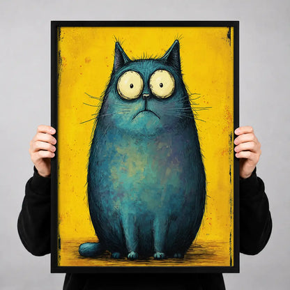 Round Blue Owl on Yellow Wall Art 3