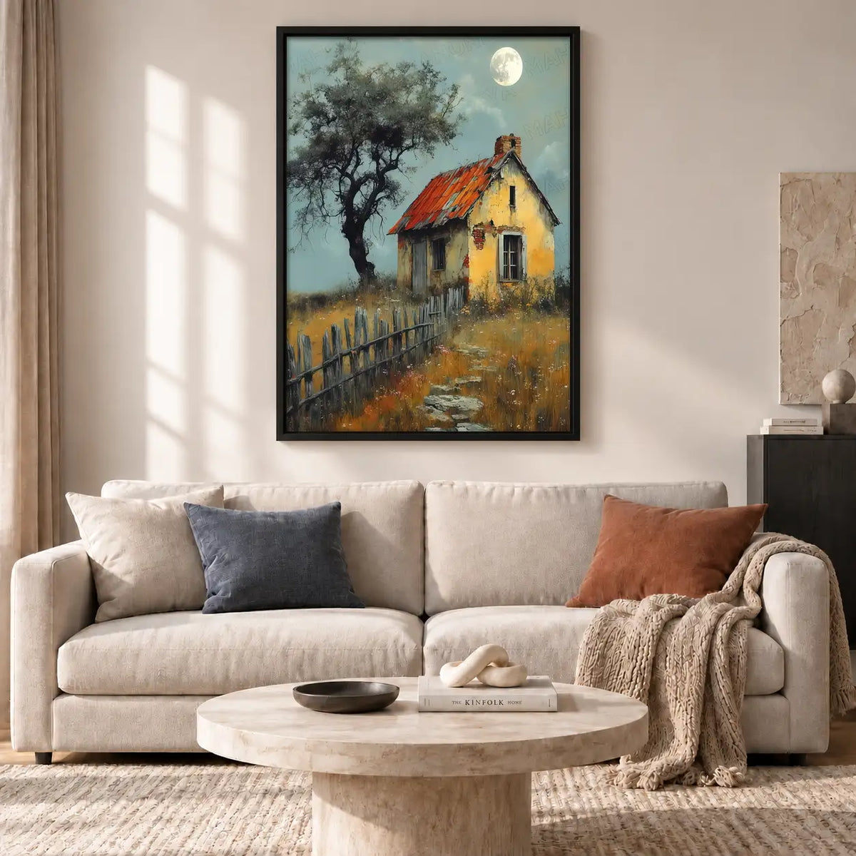 Rustic Cottage Beneath Moonlit Tree Wall Art 2
