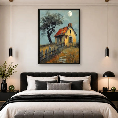 Rustic Cottage Beneath Moonlit Tree Wall Art 4