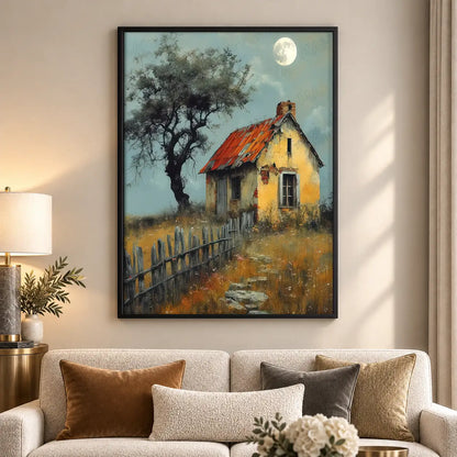 Rustic Cottage Beneath Moonlit Tree Wall Art 5