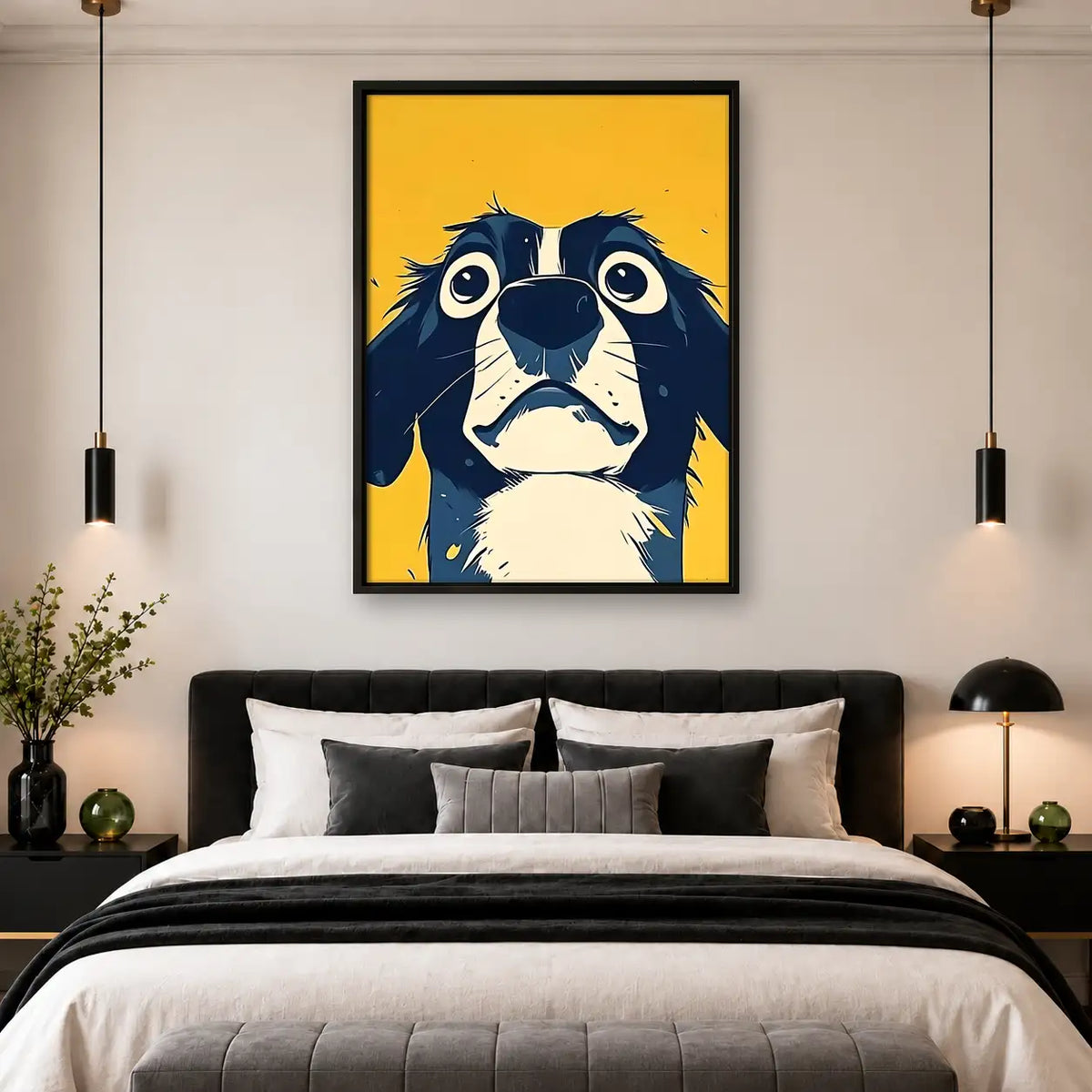 Sad Blue and White Dog Wall Art 4