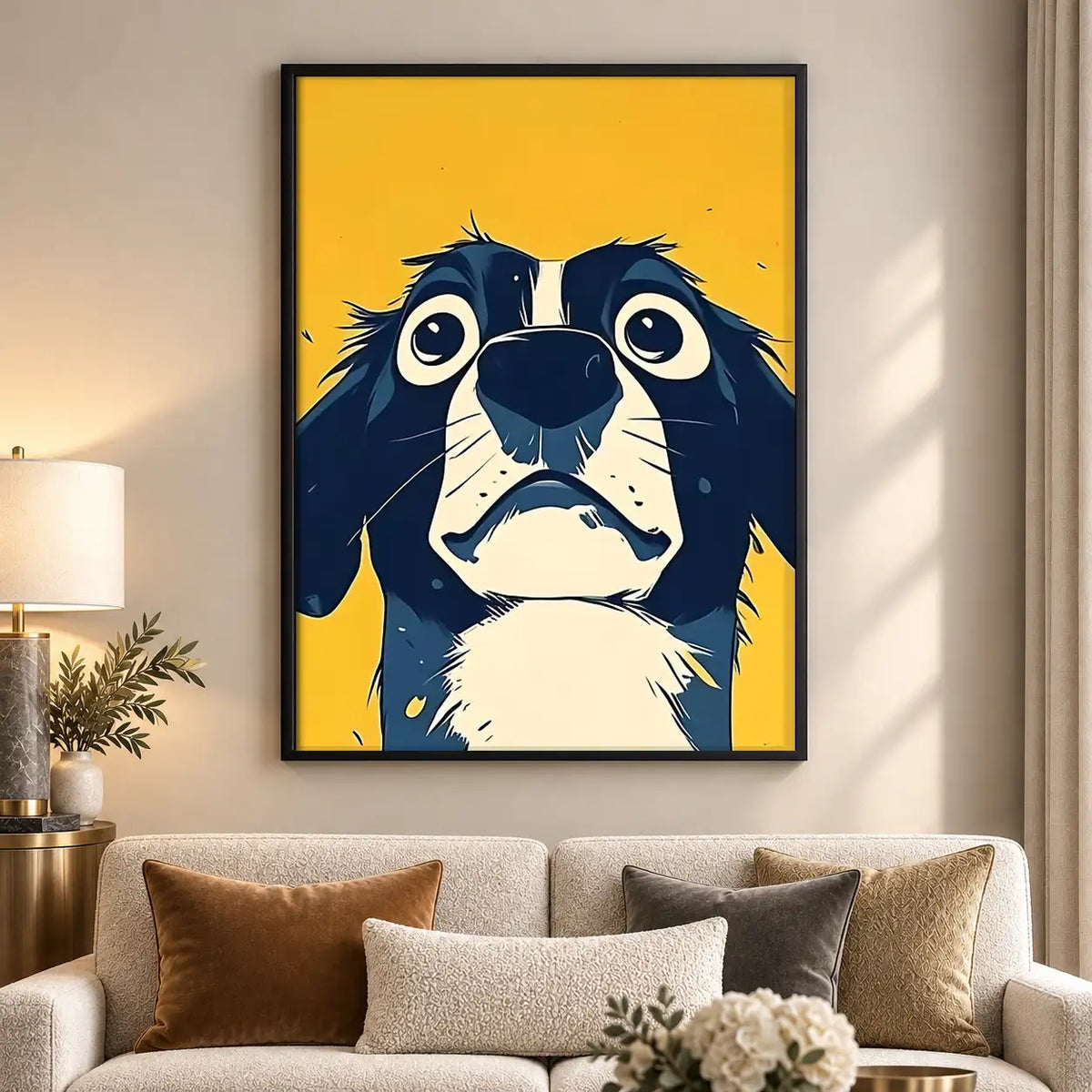 Sad Blue and White Dog Wall Art 5