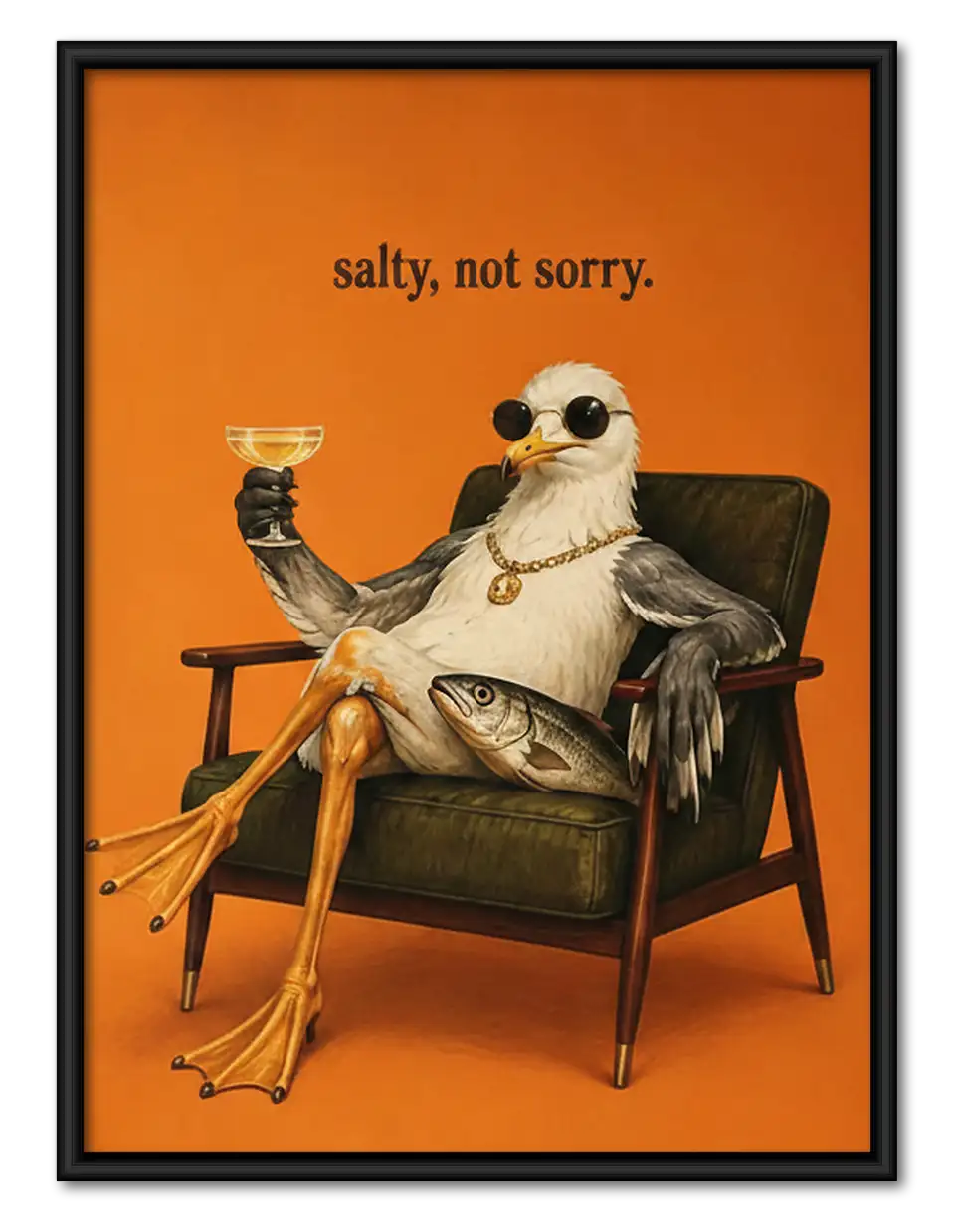 Salty Not Sorry Seagull with Martini Wall Art 1