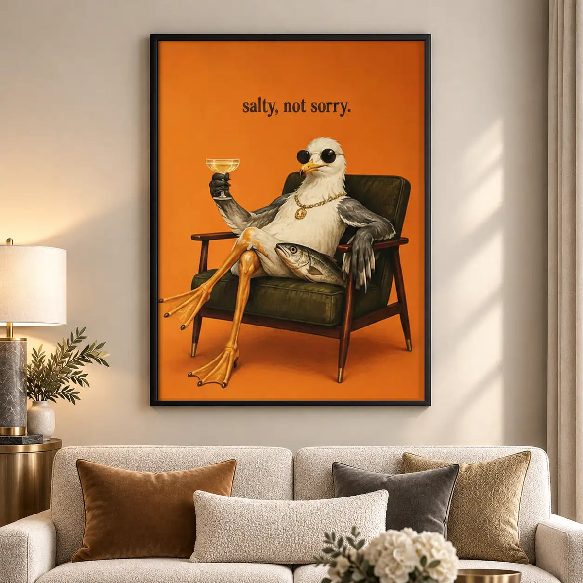Salty Not Sorry Seagull with Martini Wall Art 5