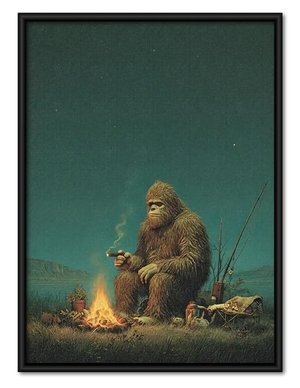 Sasquatch Camping by Fire Wall Art