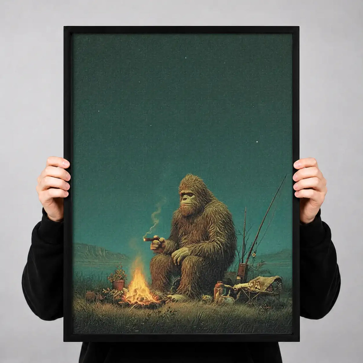 Sasquatch Camping by Fire Wall Art 3