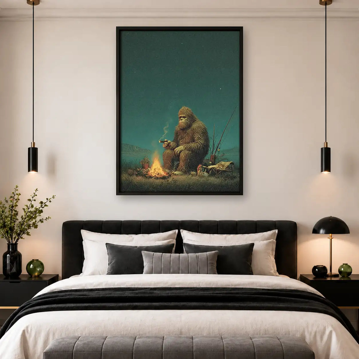 Sasquatch Camping by Fire Wall Art 4