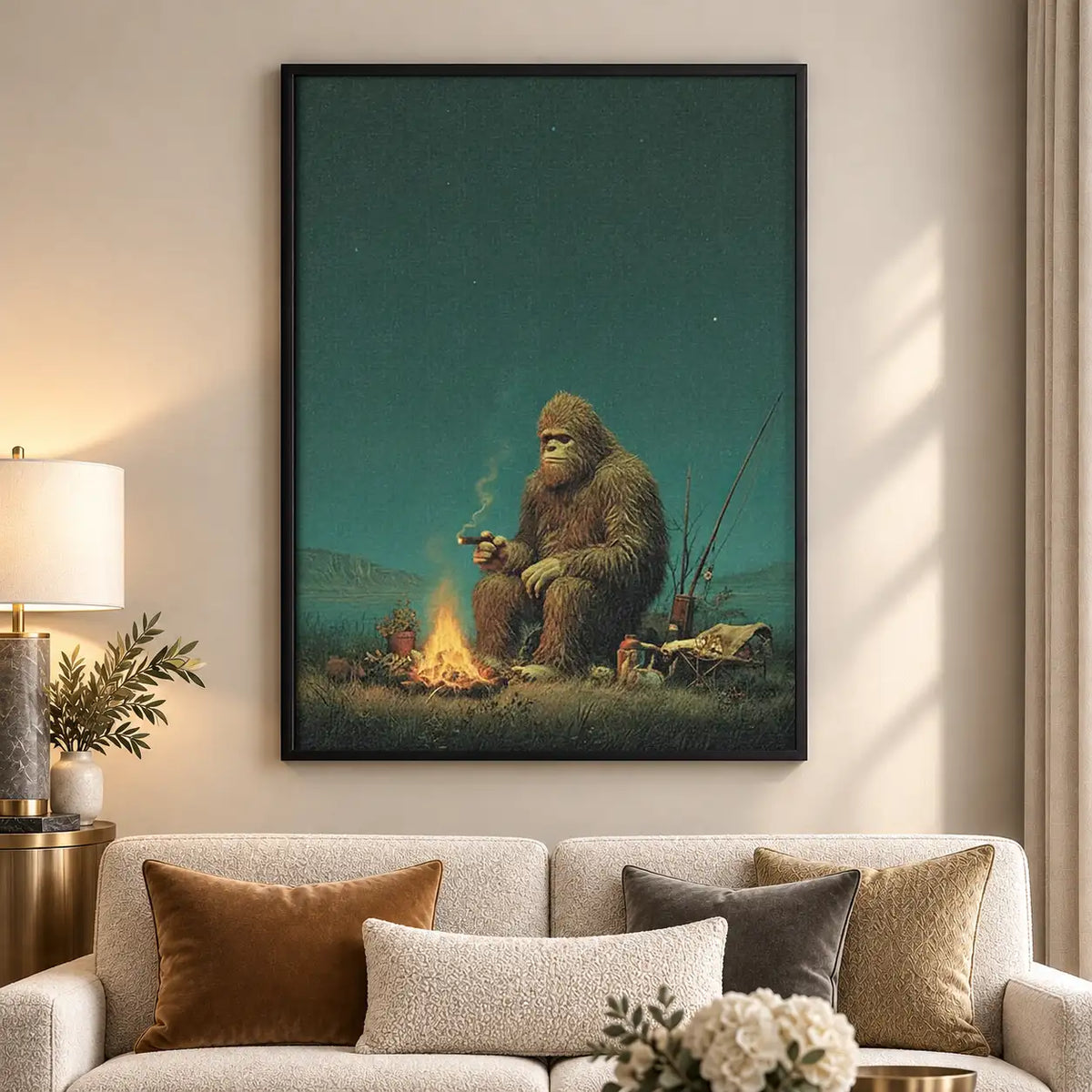 Sasquatch Camping by Fire Wall Art 5
