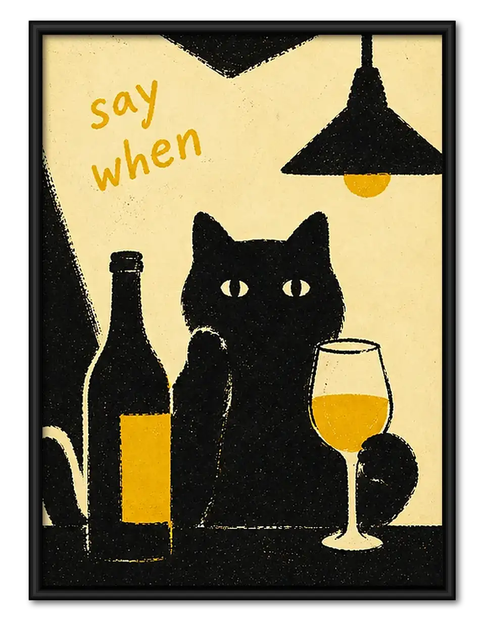Say When Black Cat Wine Wall Art 1