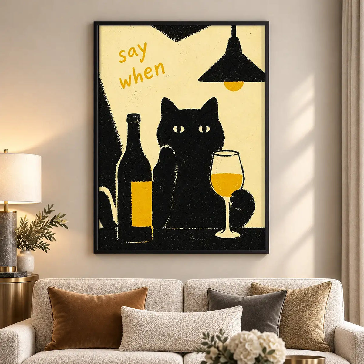 Say When Black Cat Wine Wall Art 5
