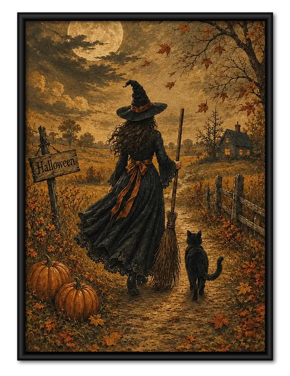 Scarecrow Walking through Pumpkin Field Wall Art 1