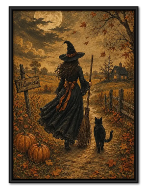 Scarecrow Walking through Pumpkin Field Wall Art