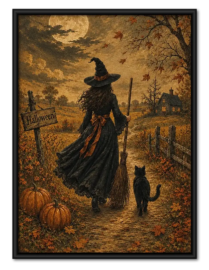 Scarecrow Walking through Pumpkin Field Wall Art