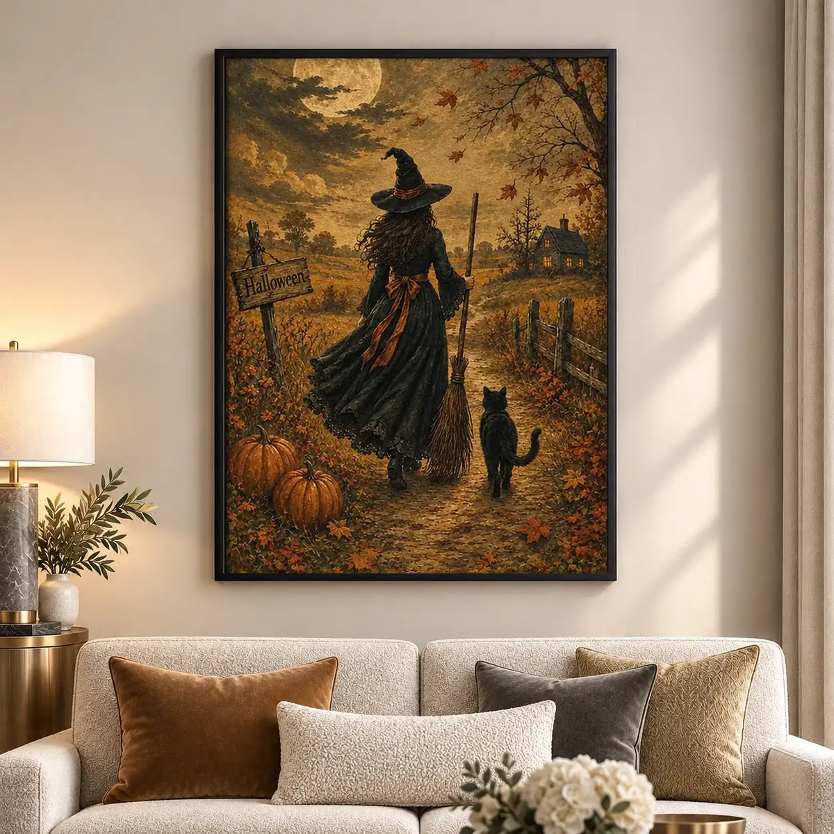 Scarecrow Walking through Pumpkin Field Wall Art 5