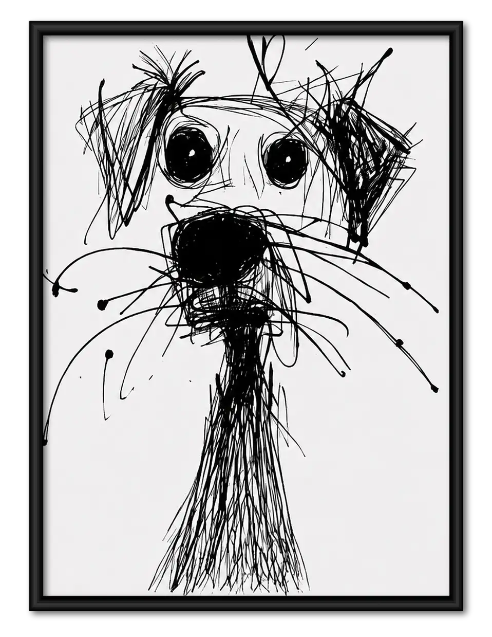 Scratchy Black Dog Drawing Wall Art 1