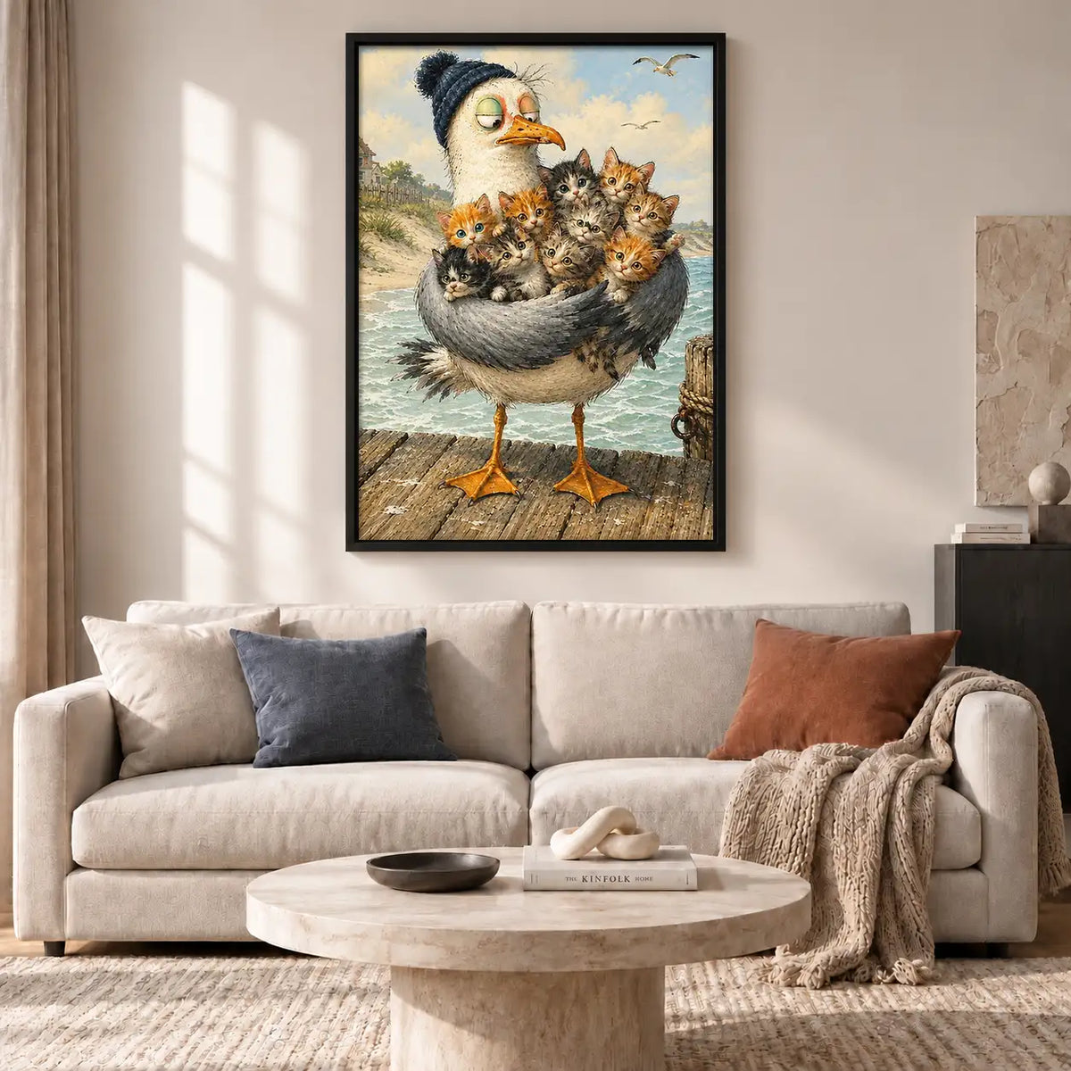 Seagull Carrying Basket of Kittens Wall Art 2