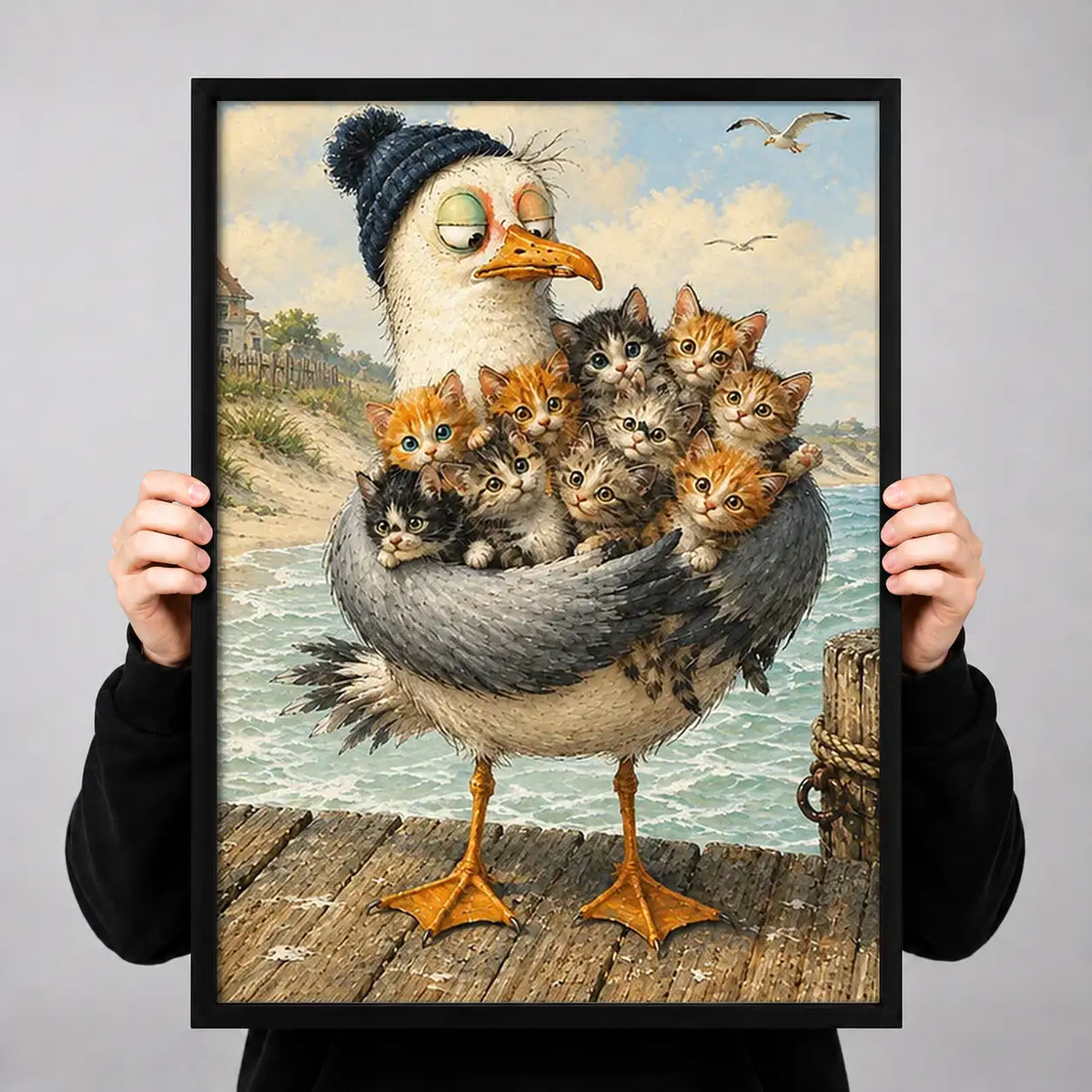 Seagull Carrying Basket of Kittens Wall Art 3