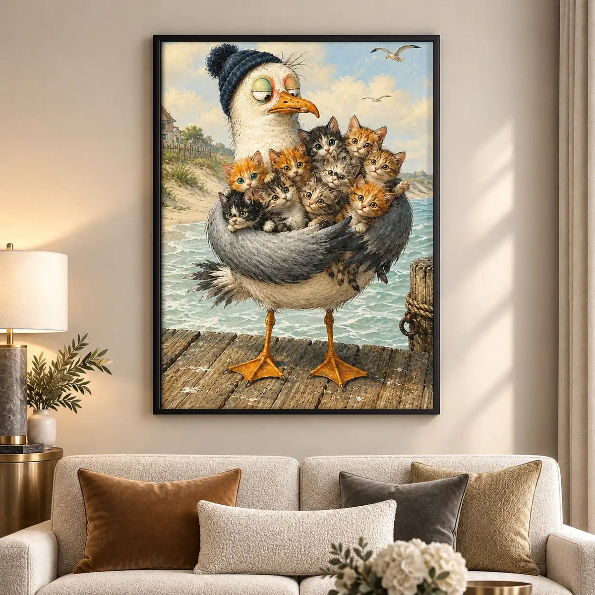 Seagull Carrying Basket of Kittens Wall Art 5