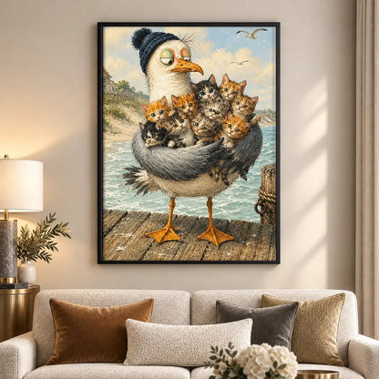 Seagull Carrying Basket of Kittens Wall Art 5