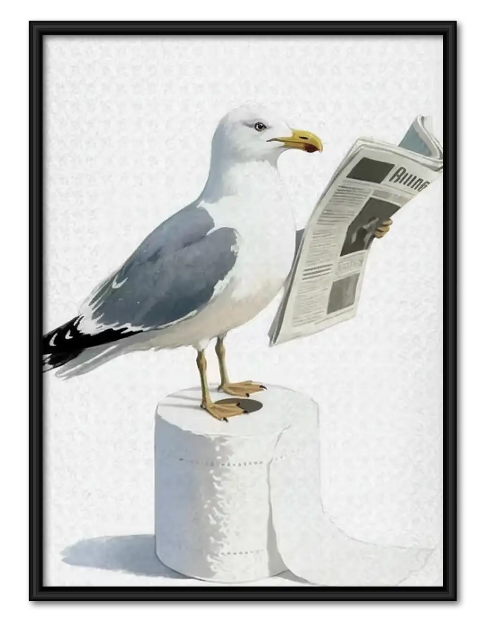 Seagull Reading Newspaper on Toilet Wall Art 1