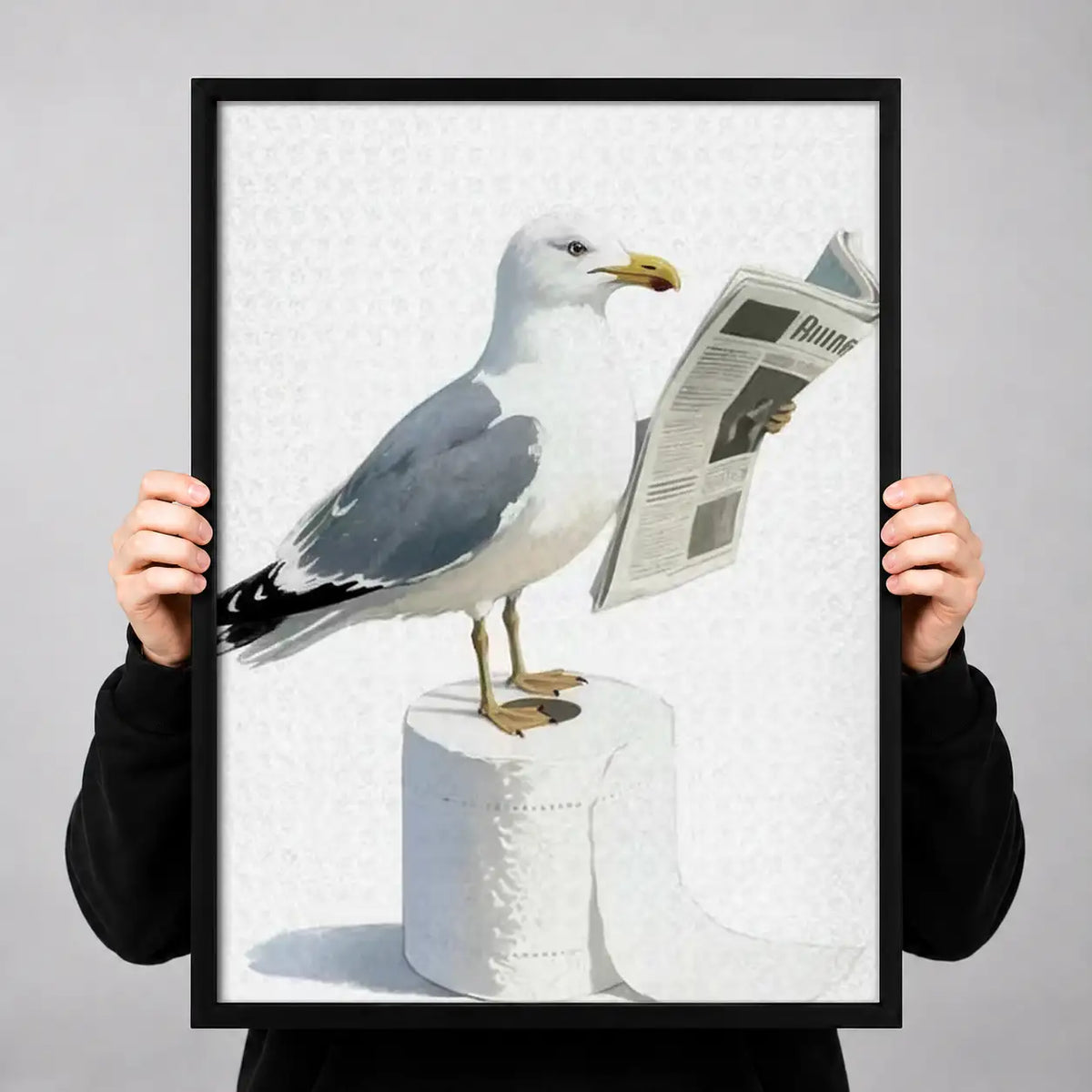 Seagull Reading Newspaper on Toilet Wall Art 3