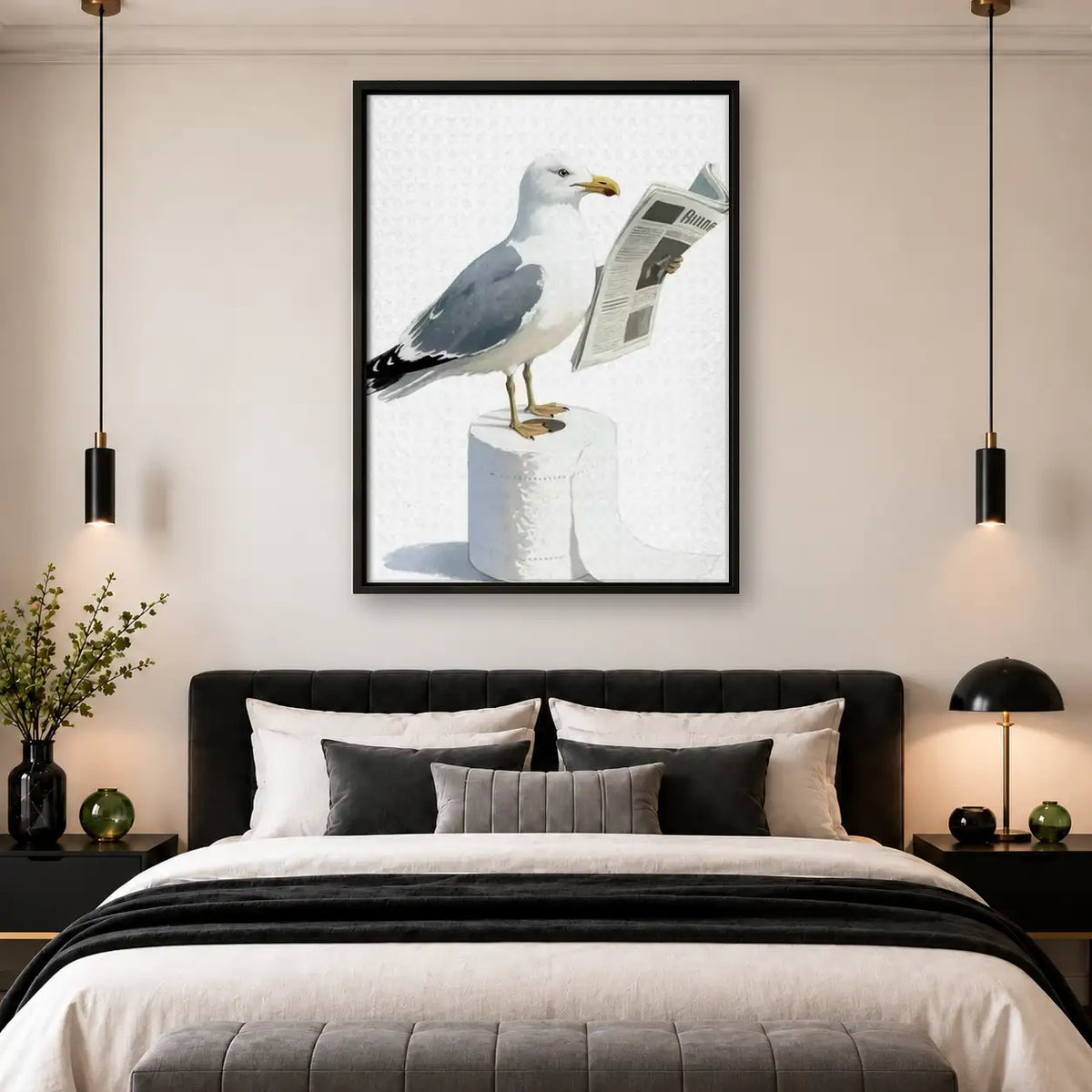 Seagull Reading Newspaper on Toilet Wall Art 4