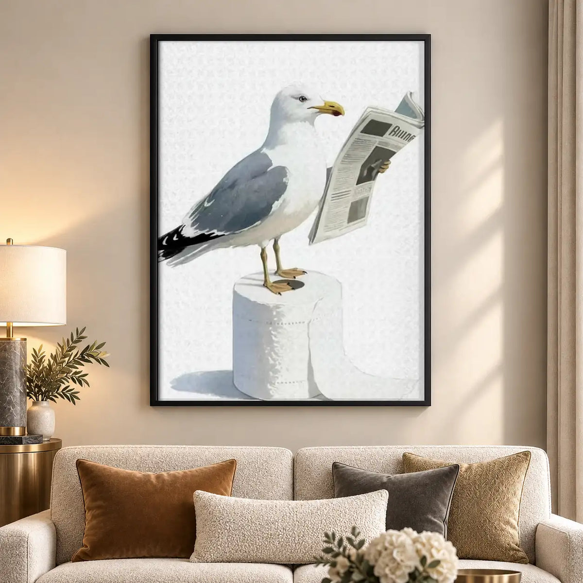 Seagull Reading Newspaper on Toilet Wall Art 5