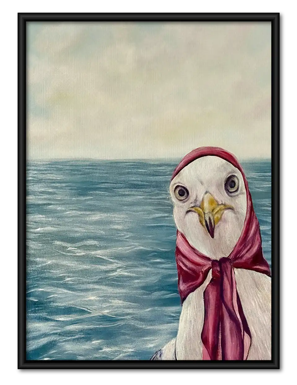 Seagull Wearing Pink Scarf by Sea Wall Art 1