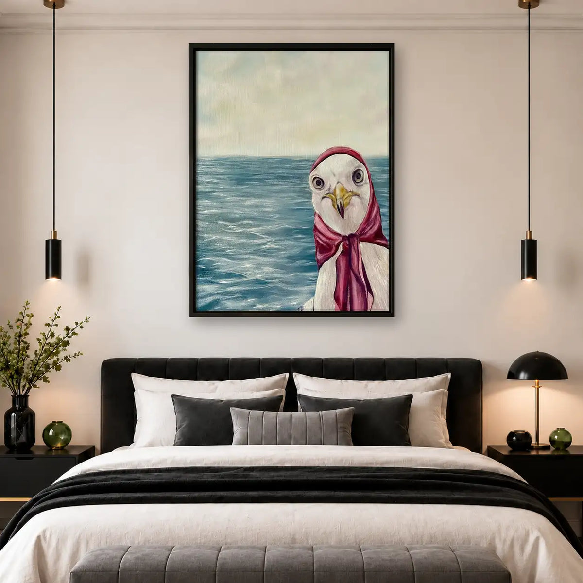 Seagull Wearing Pink Scarf by Sea Wall Art 4