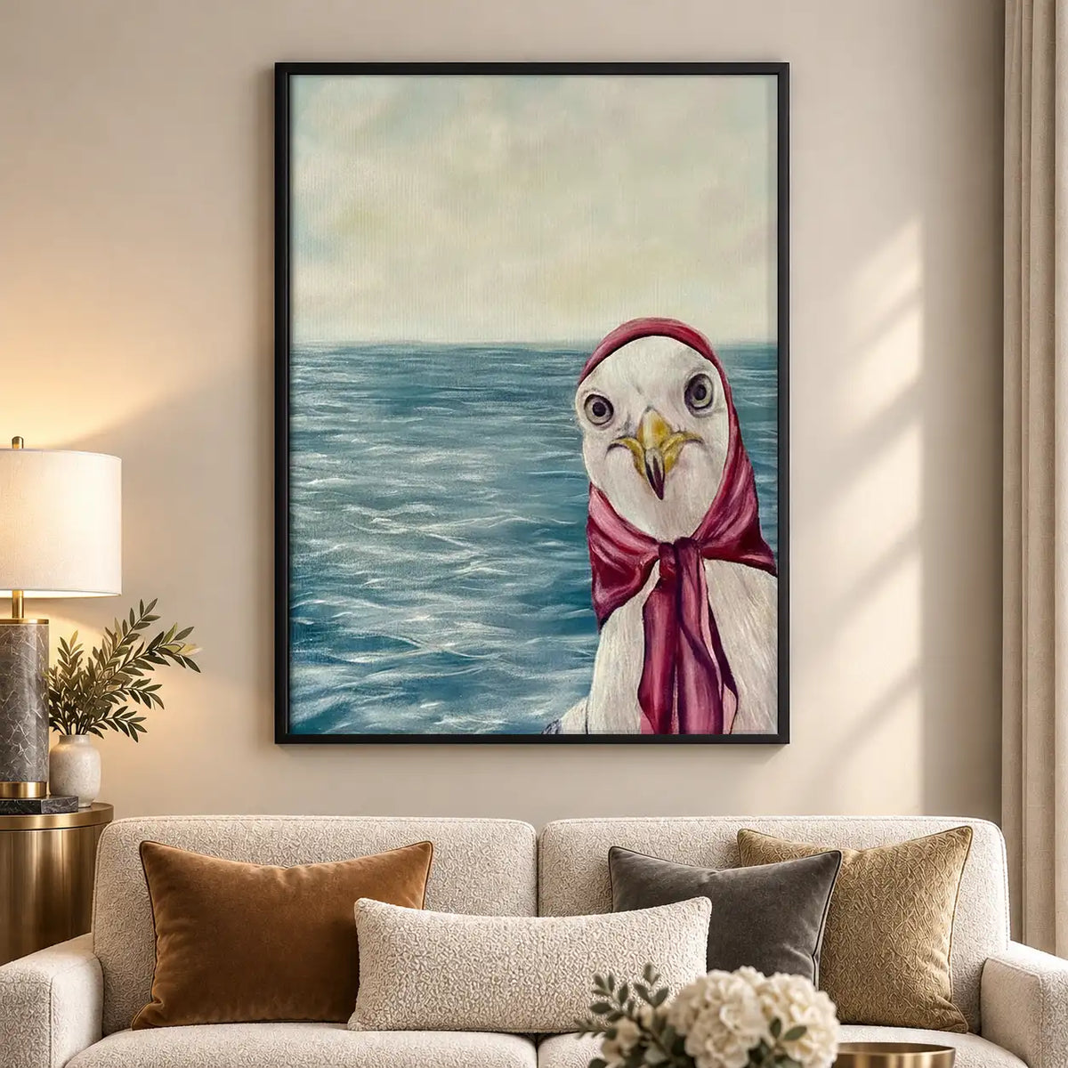 Seagull Wearing Pink Scarf by Sea Wall Art 5