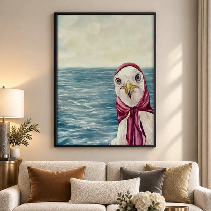 Seagull Wearing Pink Scarf by Sea Wall Art 5