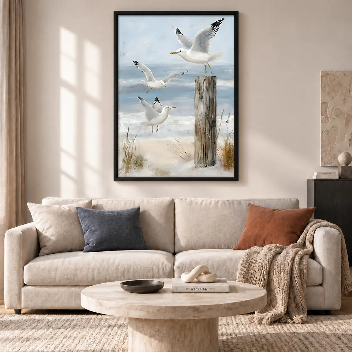 Seagulls Flying Over Coastal Posts Wall Art 2
