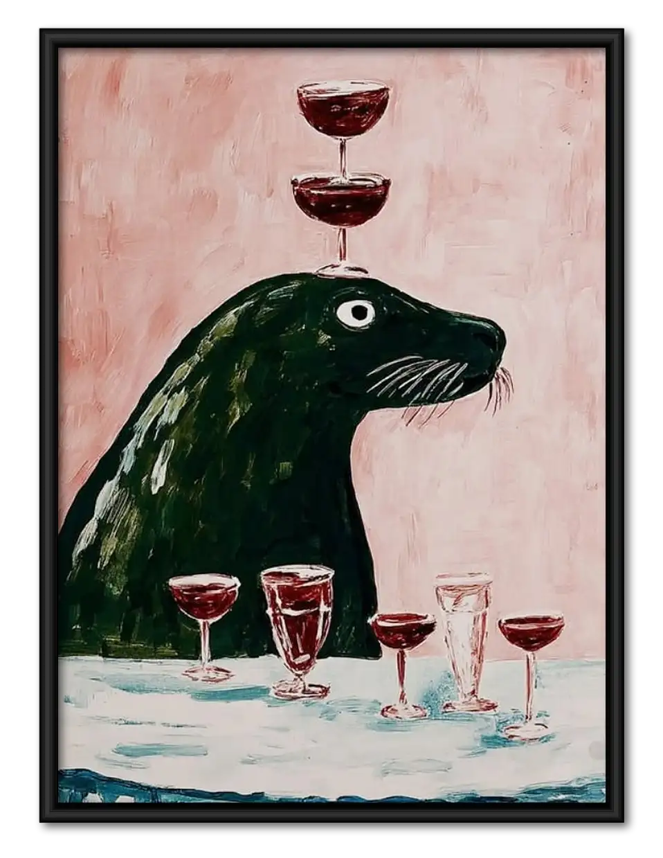 Seal Balancing Wine Glasses Wall Art 1