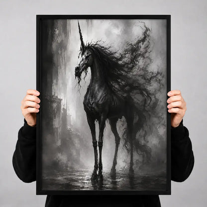 Shadowy Black Horse in Mist Wall Art 3