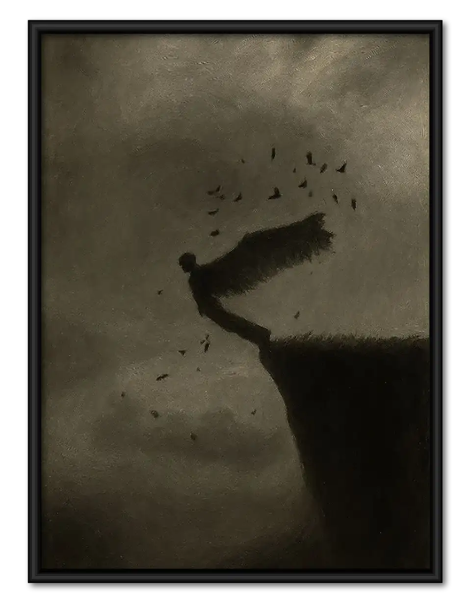 Shadowy Diver Falling Underwater Wall Art 1