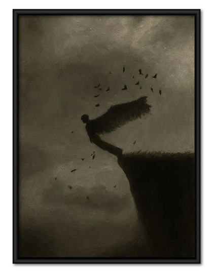 Shadowy Diver Falling Underwater Wall Art