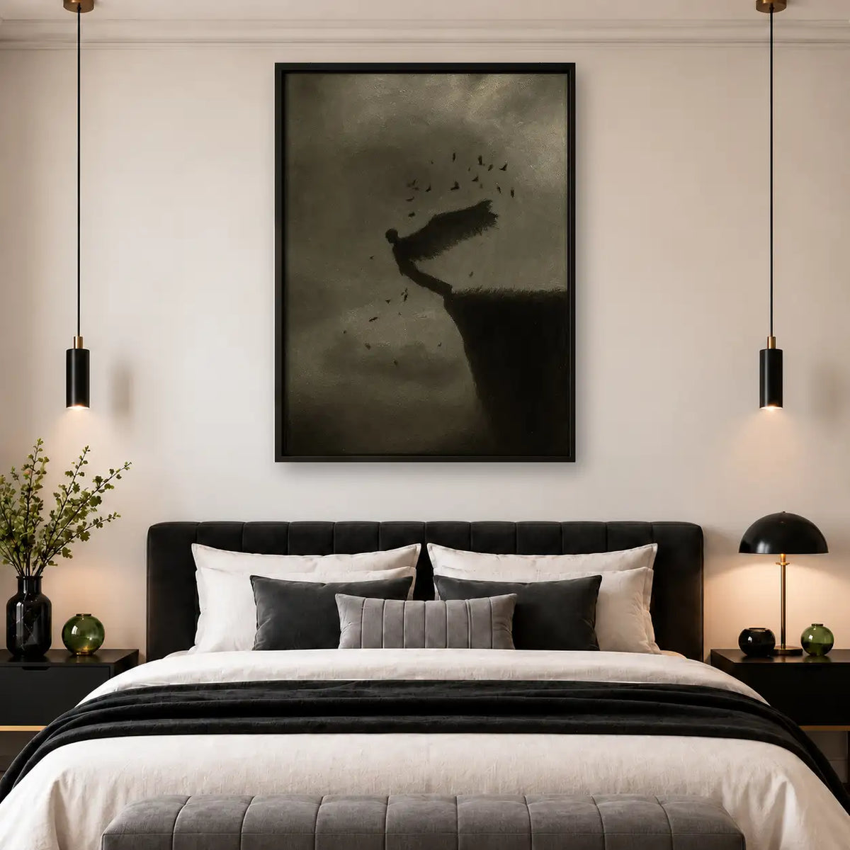 Shadowy Diver Falling Underwater Wall Art 4