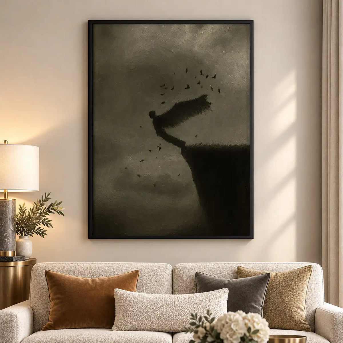 Shadowy Diver Falling Underwater Wall Art 5