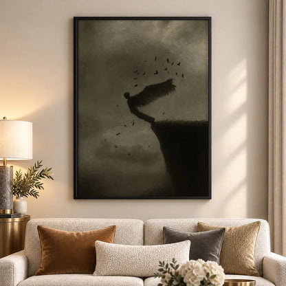 Shadowy Diver Falling Underwater Wall Art 5