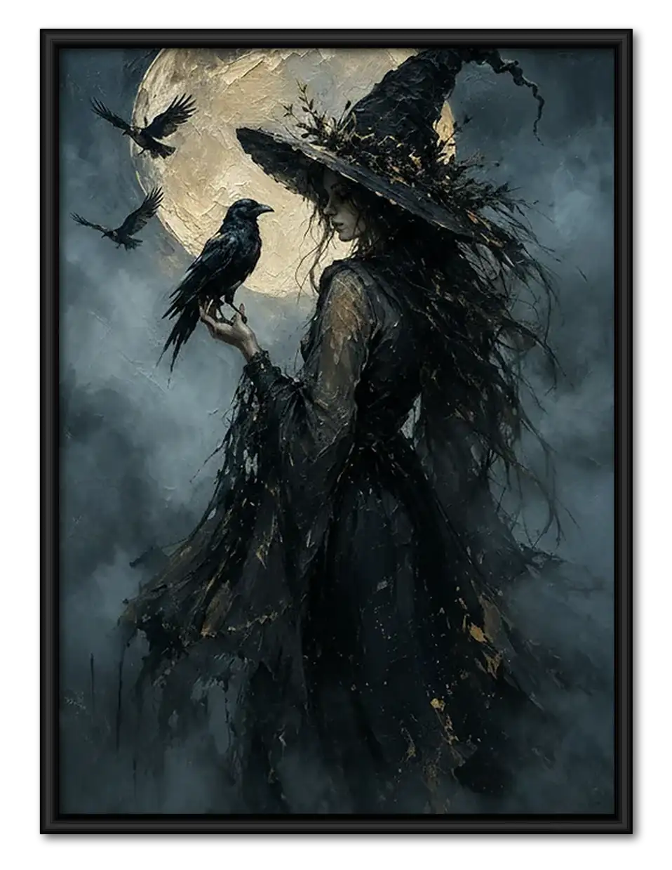 Shadowy Witch Flying Through Stormy Sky Wall Art 1