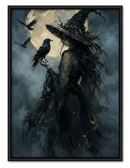 Shadowy Witch Flying Through Stormy Sky Wall Art