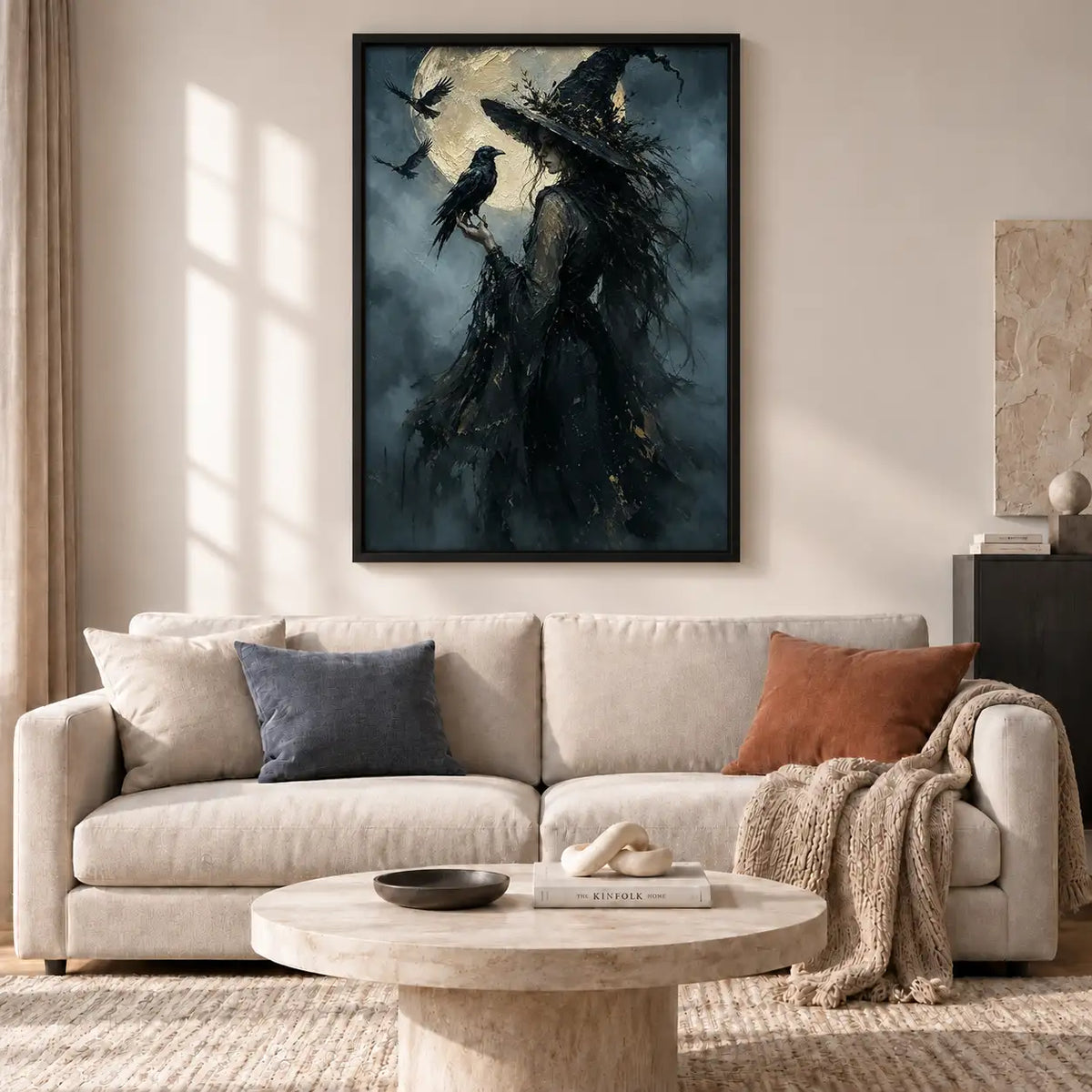 Shadowy Witch Flying Through Stormy Sky Wall Art 2