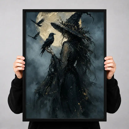 Shadowy Witch Flying Through Stormy Sky Wall Art 3
