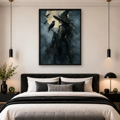 Shadowy Witch Flying Through Stormy Sky Wall Art 4