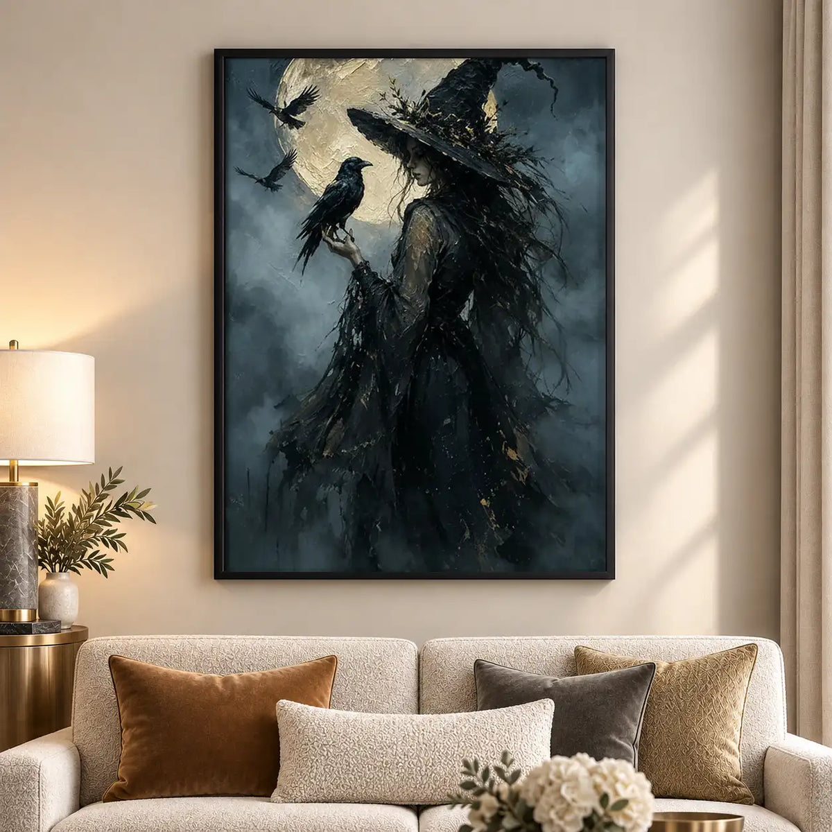 Shadowy Witch Flying Through Stormy Sky Wall Art 5
