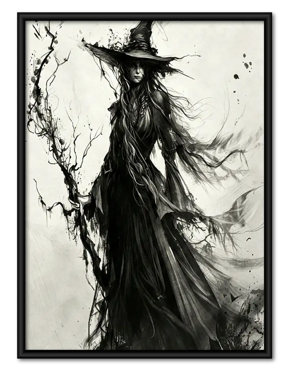 Shadowy Witch in Flowing Black Dress Wall Art 1