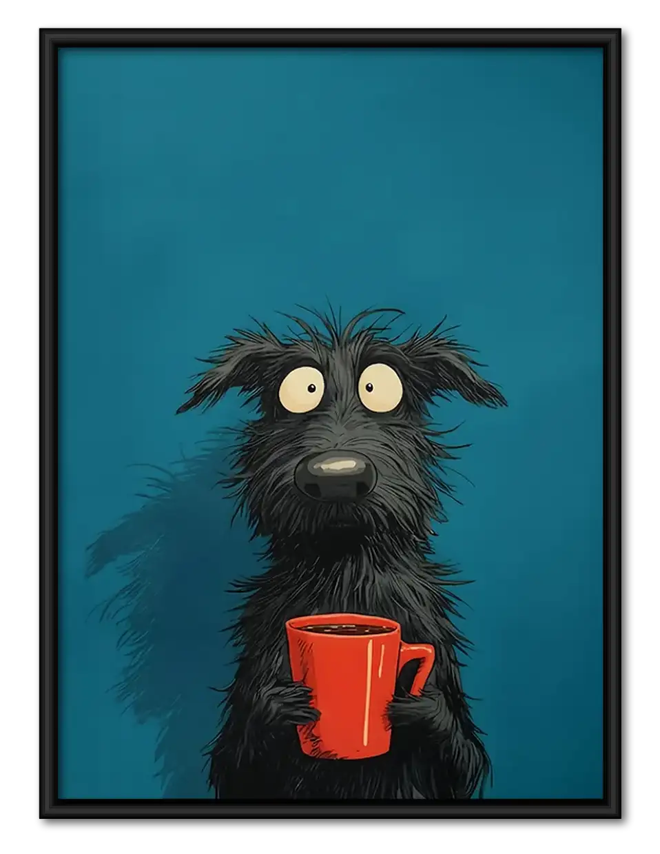 Shaggy Black Dog with Red Mug Wall Art 1