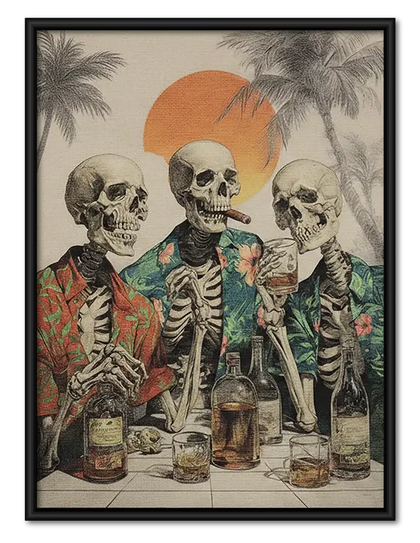 Skeleton Friends Drinking at the Beach Wall Art
