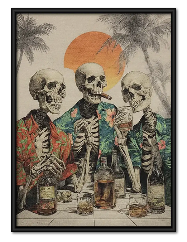 Skeleton Friends Drinking at the Beach Wall Art